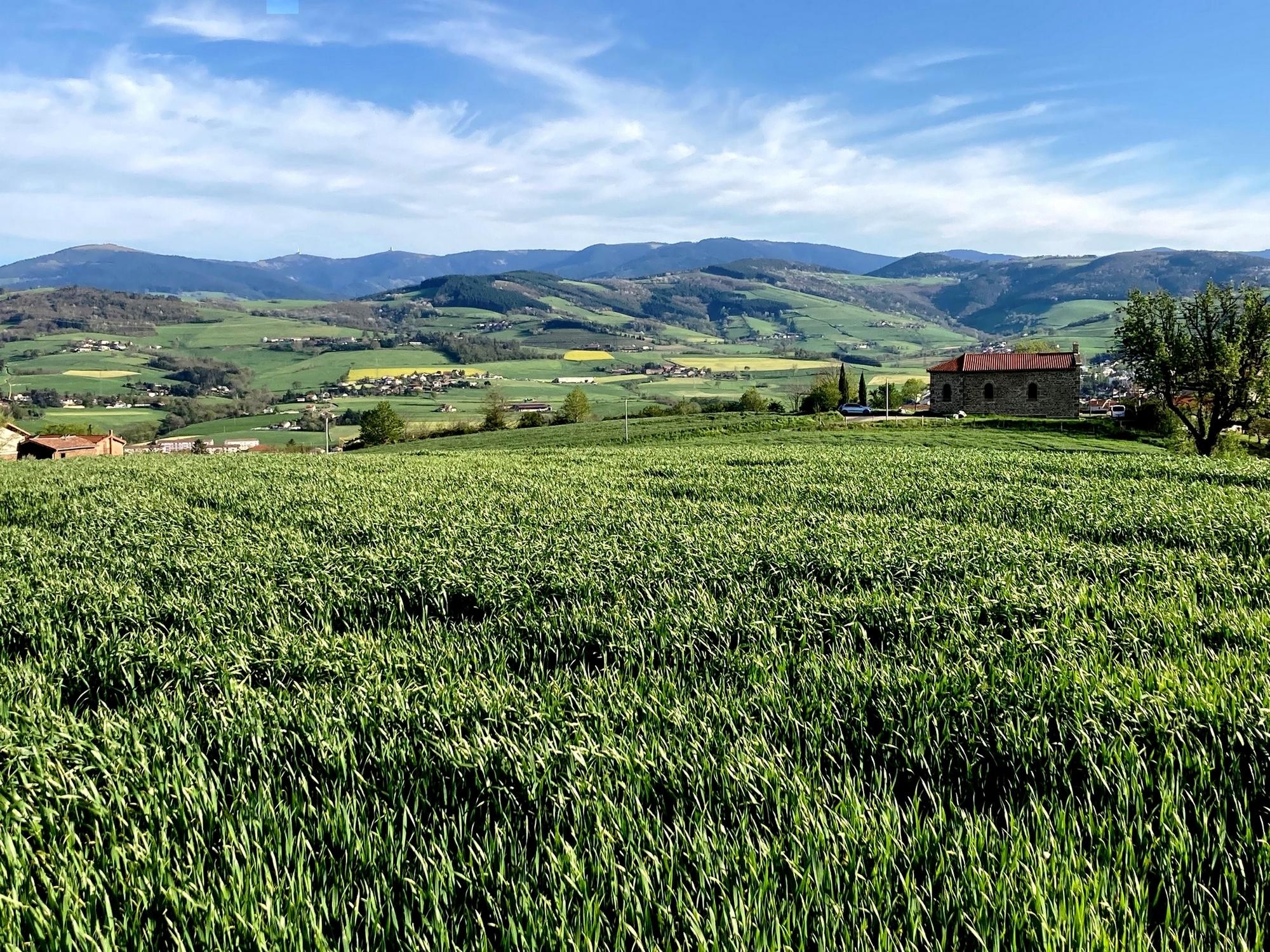 Au retour, vue sur le Pilat, la vallée du  Gier et la chapelle