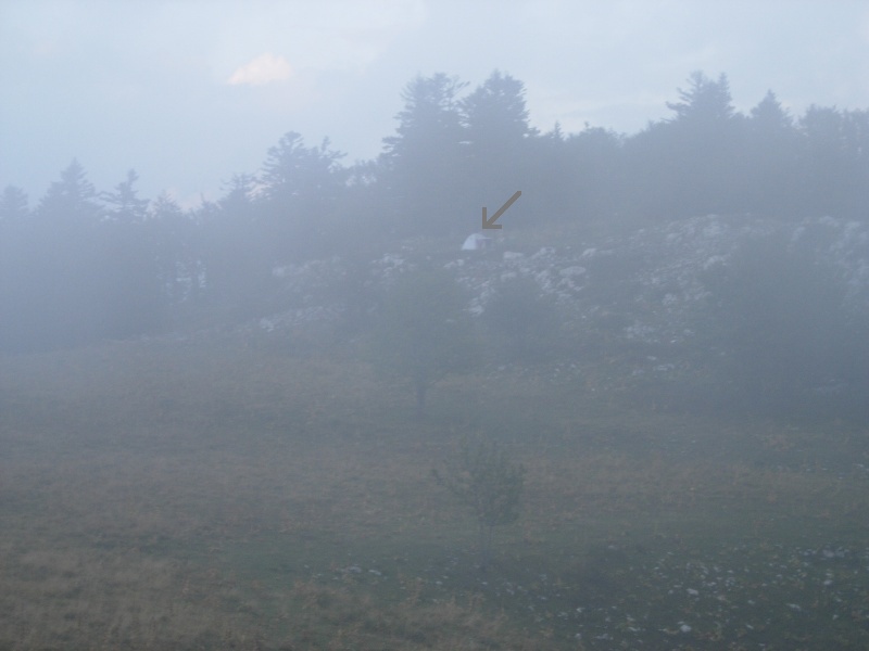 Bivouac de Montué dans le Brouillard