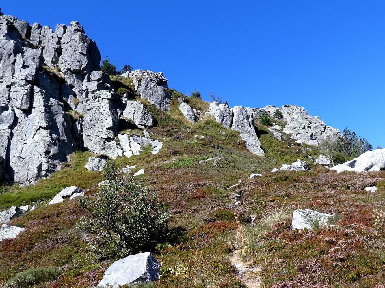 Dans le rÃ©tro, bas du sentier de descente Ã  droite de la falaise