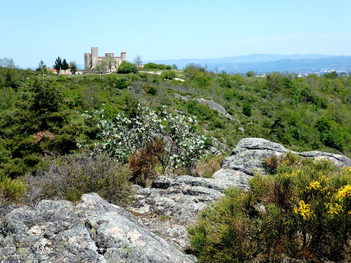 Du point haut de la crête : le château d'Essalois