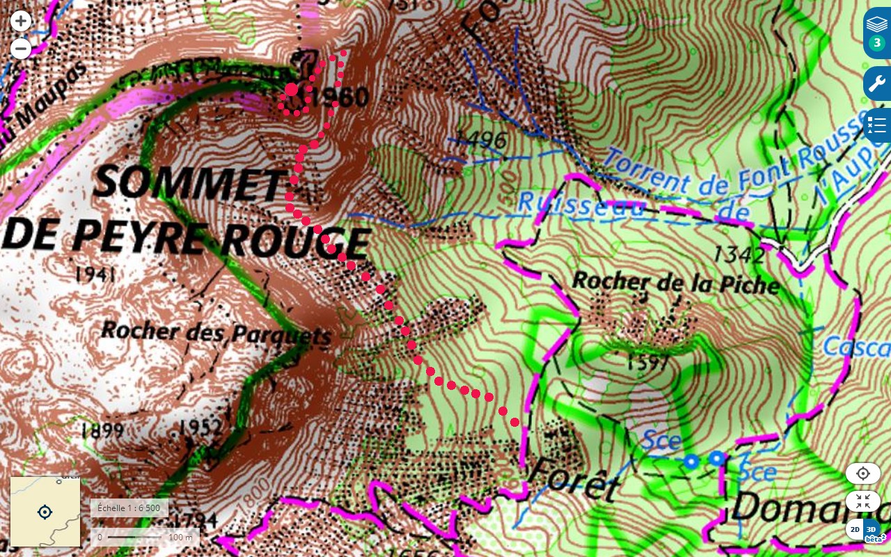 Sommet de Peyre Rouge Par les prés du versant est
