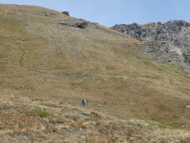 Ouillon des Arcellins par le col de la Met- Descente face S du col de la Tomba, sentier des 2000, DH La Ramasse.