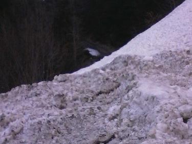 Quand on voit la route au fond , Ã§a donne une idÃ©e de la masse de neige !