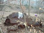 Au bord du sentier, une carcasse de Traction avant
