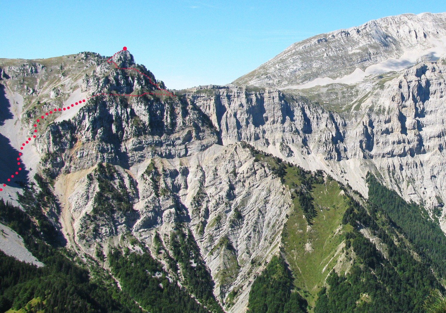 TracÃ© sur photo, depuis le Mt Aiguille (aimablement mise Ã  disposition par JM Eychenne, du CAF Calanques Marseille)