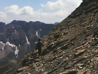 traversÃ©e de la vire au retour , sous le sommet , entre 2 barres rocheuses