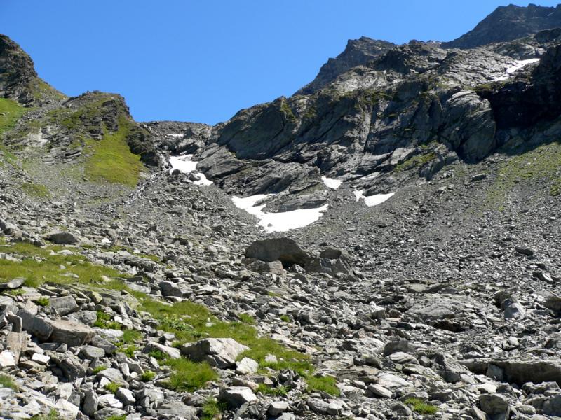 Vue arrière de la descente dans le ruisseau