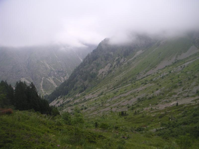 vallon de montée et brouillard