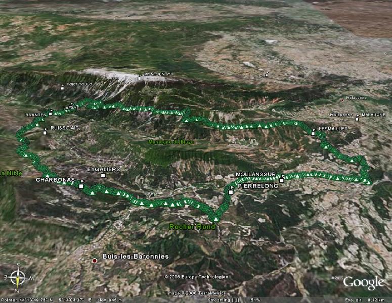 vue Google earth avec le Ventoux